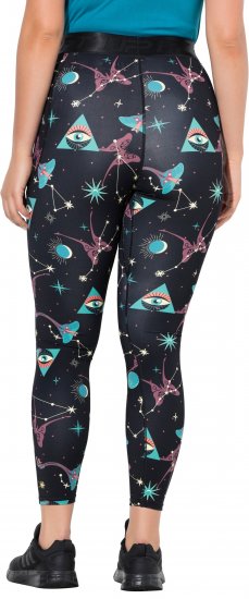 Ulla Popken Quick Drying Celestial Print Sport Leggings Black - Τζιν & Παντελόνια για Γυναίκες σε Μεγάλες Μεγέθη – Plus Size - 