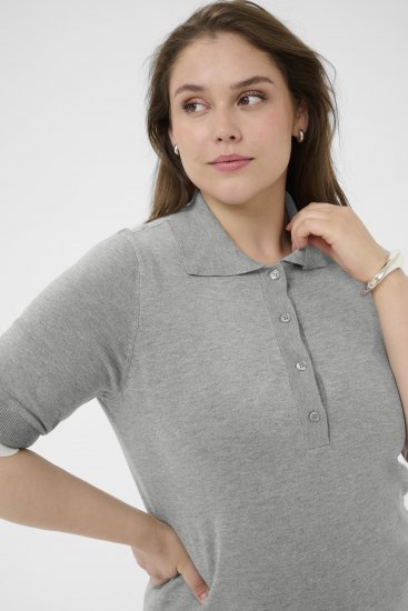 Kaffe Curve Lizzy Contrast Knitted Polo Grey Melange - Μπλούζες πόλο - 