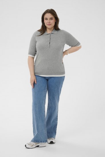 Kaffe Curve Lizzy Contrast Knitted Polo Grey Melange - Μπλούζες πόλο - 