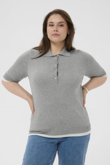 Kaffe Curve Lizzy Contrast Knitted Polo Grey Melange - Μπλούζες πόλο - 