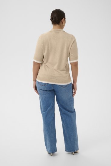Kaffe Curve Lizzy Contrast Knitted Polo Feather Grey Melange - Μπλούζες πόλο - 