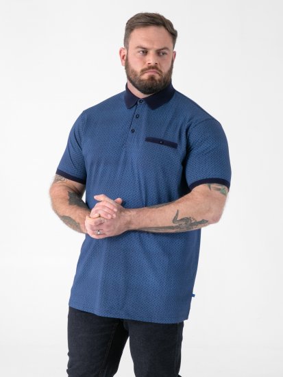 D555 Murray Printed Jacquard Collar & Cuff Short Sleeve Polo Blue - Πόλο μπλουζάκια - Aνδρικά μπλουζακια πολο μεγάλα μεγέθη