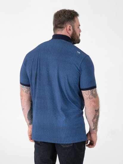 D555 Murray Printed Jacquard Collar & Cuff Short Sleeve Polo Blue - Πόλο μπλουζάκια - Aνδρικά μπλουζακια πολο μεγάλα μεγέθη