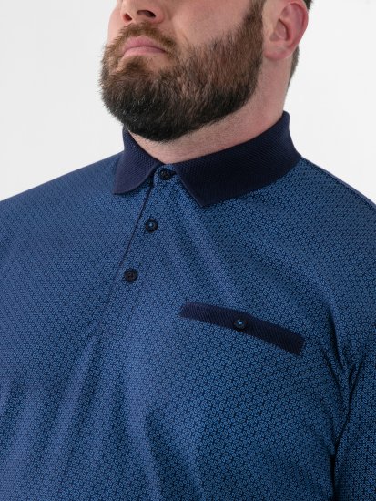 D555 Murray Printed Jacquard Collar & Cuff Short Sleeve Polo Blue - Πόλο μπλουζάκια - Aνδρικά μπλουζακια πολο μεγάλα μεγέθη