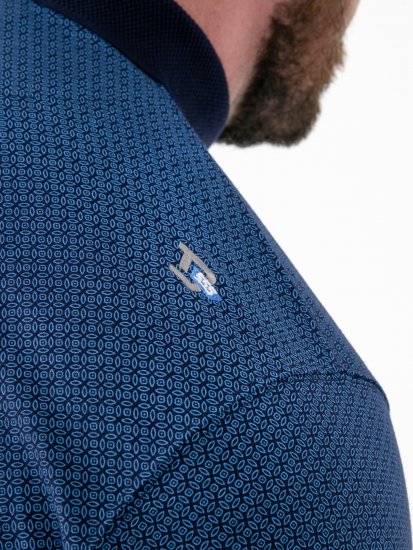 D555 Murray Printed Jacquard Collar & Cuff Short Sleeve Polo Blue - Πόλο μπλουζάκια - Aνδρικά μπλουζακια πολο μεγάλα μεγέθη
