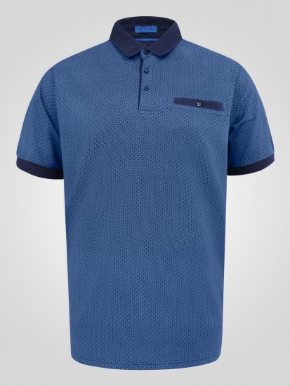D555 Murray Printed Jacquard Collar & Cuff Short Sleeve Polo Blue - Πόλο μπλουζάκια - Aνδρικά μπλουζακια πολο μεγάλα μεγέθη