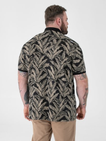 D555 Palmer Leaf Printed Jacquard Collar & Cuff Chest Pocket Polo Black - Πόλο μπλουζάκια - Aνδρικά μπλουζακια πολο μεγάλα μεγέθη