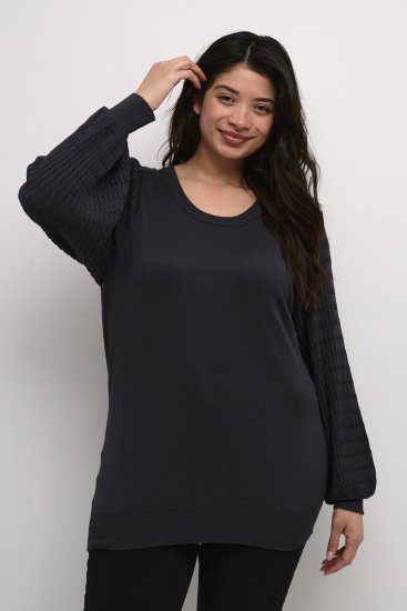 Kaffe Curve Lini Knit Πουλόβερ Μαύρο Oyster - φούτερ/Φούτερ με κουκούλα - 
