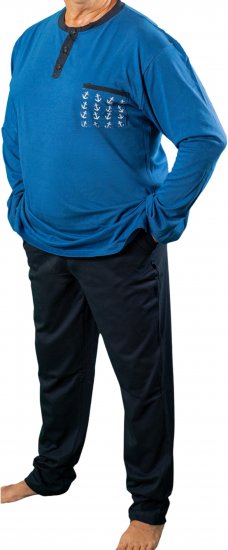 20 Nodi Maestrale Pajamas with Long Pants in Combed Cotton Jersey Blue - Πιτζάμες - Πιτζάμεσ ανδρικεσ υπερμεγεθη