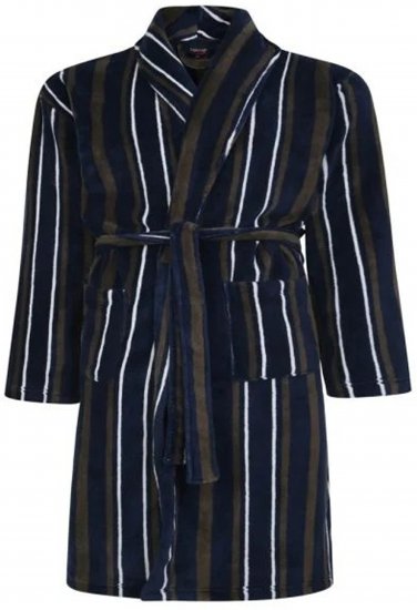 Espionage PJ149 Striped Fleece Gown Navy/Charcoal - Μπουρνούζια/Πετσέτες - Ανδρικά μπουρνούζια μεγάλα μεγέθη