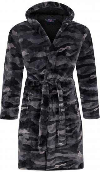 Espionage PJ159 Camo Fleece Gown Black/Grey - Μπουρνούζια/Πετσέτες - Ανδρικά μπουρνούζια μεγάλα μεγέθη