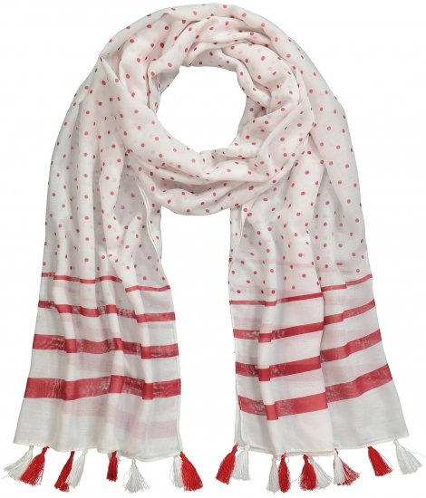 Ulla Popken Dot Print Tassel Accent Scarf Red - Αξεσουάρ - 