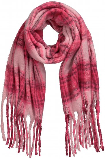 Ulla Popken Plaid Long Fringe Scarf Aubergine - Αξεσουάρ - 