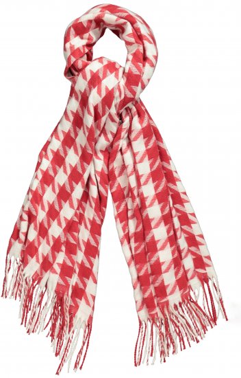 Ulla Popken Houndstooth Fringed Hem Scarf Salsa - Αξεσουάρ - 
