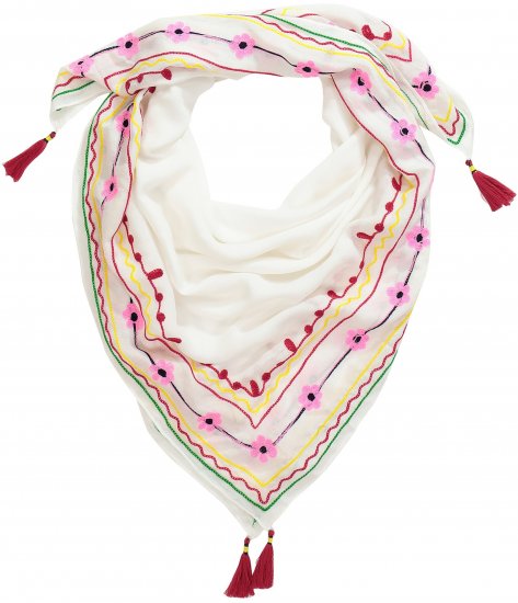 Ulla Popken Tassel Embroidery Scarf Snow White - Αξεσουάρ - 