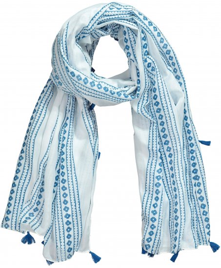 Ulla Popken Greek Stripe Tasseled Scarf Blue - Αξεσουάρ - 