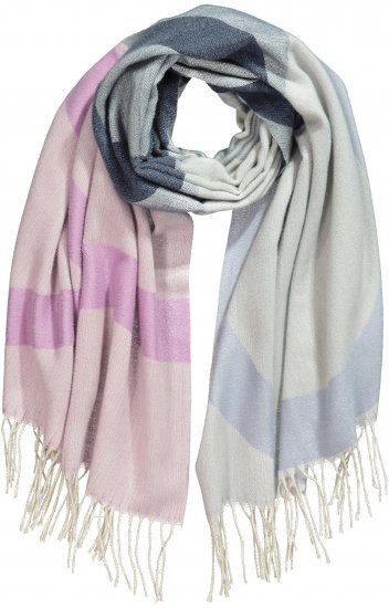 Ulla Popken Cozy Lettering Fringed Scarf Pink and Blue - Αξεσουάρ - 