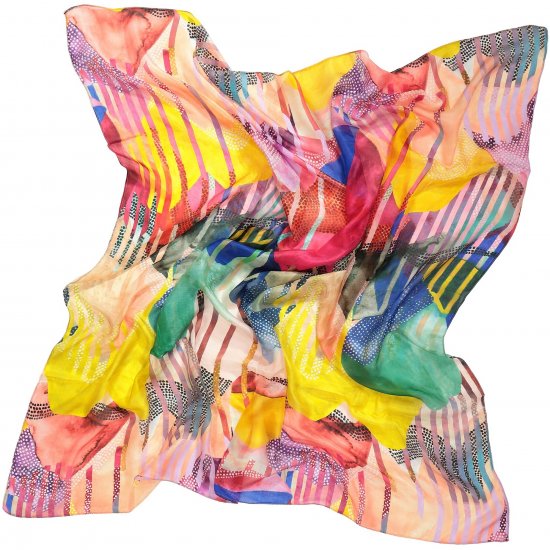 Ulla Popken Colorful Square Silk Scarf Rainbow - Αξεσουάρ - 
