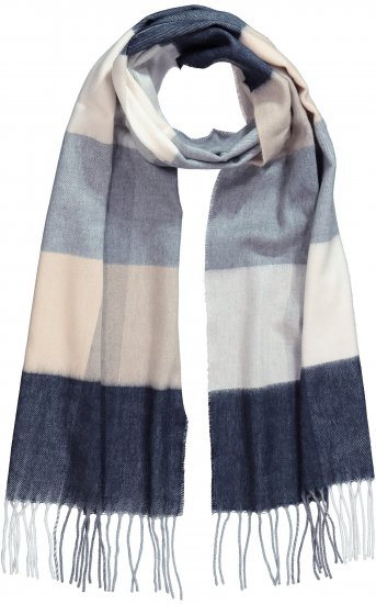 Ulla Popken Checked Fringed Hem Scarf Dark Putty - Αξεσουάρ - 