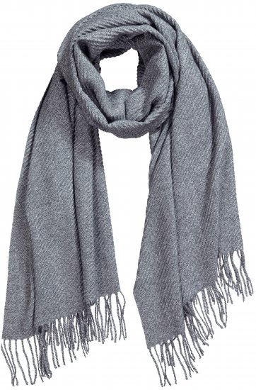 Ulla Popken Ribbed Knit Fringed Hem Scarf Grey Melange - Αξεσουάρ - 