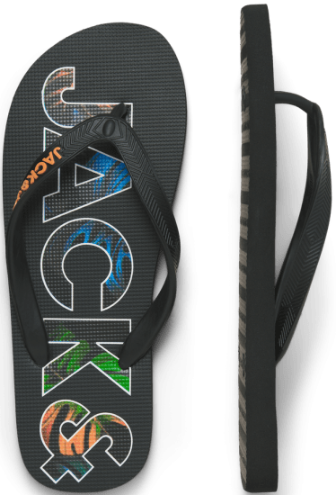Jack & Jones Logo Palm Print Flip Flop Slippers Anthracite - Ανδρικά Παπούτσια 40-52 - 