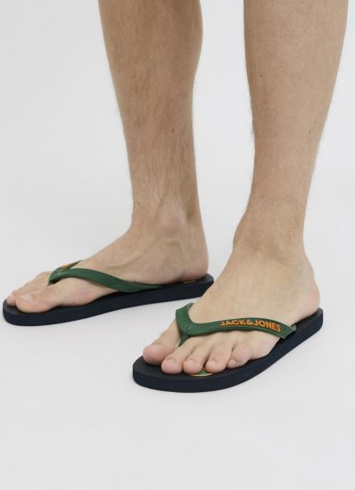 Jack & Jones Logo Palm Print Flip Flop Slippers Navy Blazer/Verdant Green - Ανδρικά Παπούτσια 40-52 - 