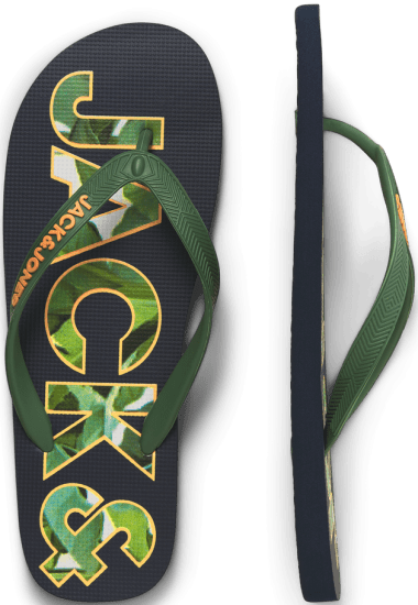 Jack & Jones Logo Palm Print Flip Flop Slippers Navy Blazer/Verdant Green - Ανδρικά Παπούτσια 40-52 - 