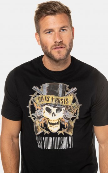 JP1880 Guns N’ Roses Skull Comfort Fit Band T-Shirt Black - Μακό μπλουζάκια - Aνδρικά μπλουζεσ μεγάλα μεγέθη