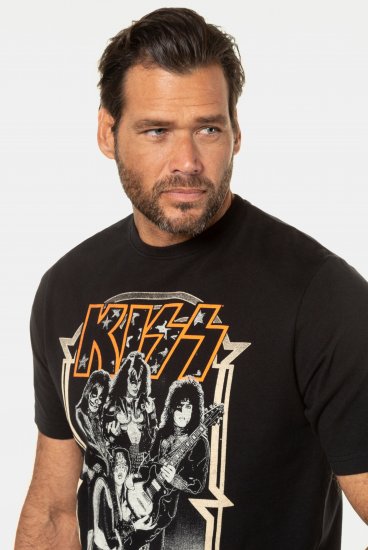 JP1880 KISS Retro Graphic Comfort Fit Band T-Shirt Black - Μακό μπλουζάκια - Aνδρικά μπλουζεσ μεγάλα μεγέθη