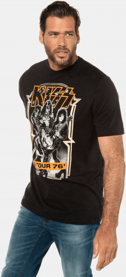 JP1880 KISS Retro Graphic Comfort Fit Band T-Shirt Black - Μακό μπλουζάκια - Aνδρικά μπλουζεσ μεγάλα μεγέθη