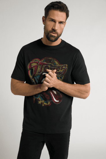 JP1880 Rolling Stones Graphic Band T-Shirt Black - Μακό μπλουζάκια - Aνδρικά μπλουζεσ μεγάλα μεγέθη