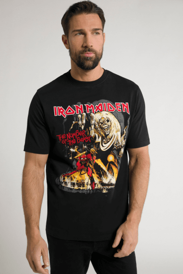 JP1880 Iron Maiden - Number of the Beast Graphic Comfort Fit Band T-Shirt Black - Μακό μπλουζάκια - Aνδρικά μπλουζεσ μεγάλα μεγέθη