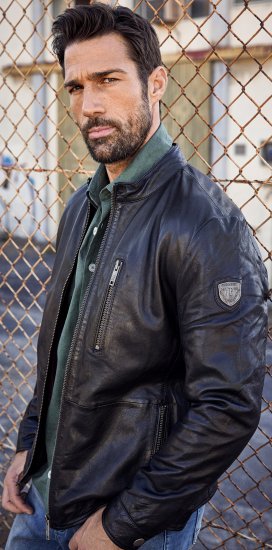 JP1880 Biker Style Leather Jacket Black - Μπουφάν - Aνδρικά μπουφαν μεγάλα μεγέθη