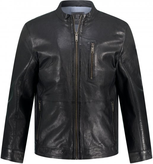 JP1880 Biker Style Leather Jacket Black - Μπουφάν - Aνδρικά μπουφαν μεγάλα μεγέθη