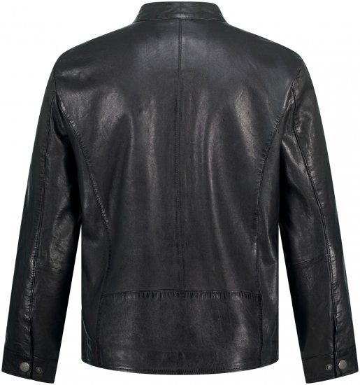 JP1880 Biker Style Leather Jacket Black - Μπουφάν - Aνδρικά μπουφαν μεγάλα μεγέθη