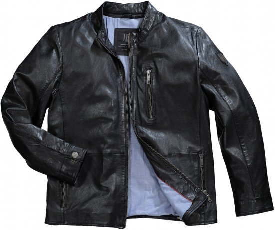 JP1880 Biker Style Leather Jacket Black - Μπουφάν - Aνδρικά μπουφαν μεγάλα μεγέθη