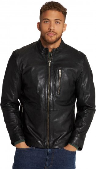 JP1880 Biker Style Leather Jacket Black - Μπουφάν - Aνδρικά μπουφαν μεγάλα μεγέθη
