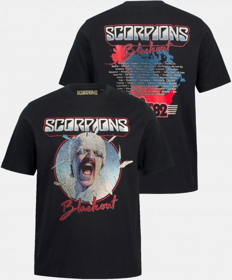 JP1880 Scorpions Blackout Graphic Comfort Fit Band T-Shirt Black - Μακό μπλουζάκια - Aνδρικά μπλουζεσ μεγάλα μεγέθη