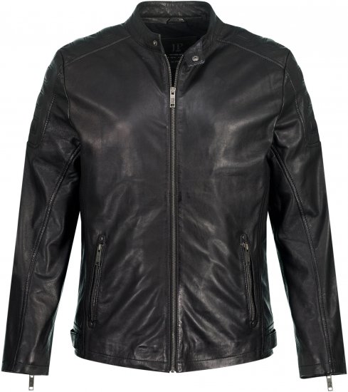 JP1880 Classic Biker Style Leather Jacket Black - Μπουφάν - Aνδρικά μπουφαν μεγάλα μεγέθη