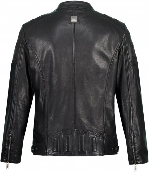 JP1880 Classic Biker Style Leather Jacket Black - Μπουφάν - Aνδρικά μπουφαν μεγάλα μεγέθη