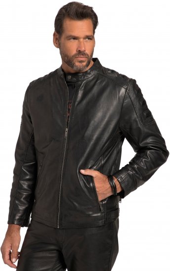 JP1880 Classic Biker Style Leather Jacket Black - Μπουφάν - Aνδρικά μπουφαν μεγάλα μεγέθη