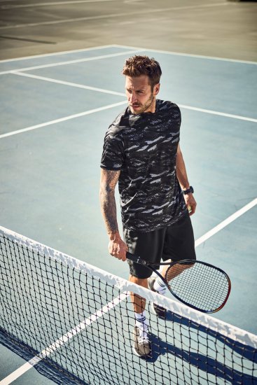JP1880 QuickDry Graphic Print Tennis T-Shirt Black - Αθλητικά ρούχα & Outdoor - Aθλητικα ρούχα μεγάλα μεγέθη ανδρικά