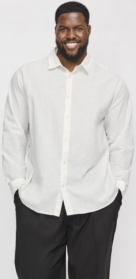 Jack & Jones Breeze Linen Blend Long Sleeve Shirt White - Πουκάμισα - Aνδρικά πουκαμισα μεγαλα μεγάλα μεγέθη