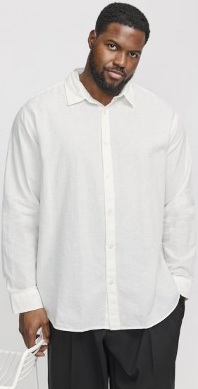 Jack & Jones Breeze Linen Blend Long Sleeve Shirt White - Πουκάμισα - Aνδρικά πουκαμισα μεγαλα μεγάλα μεγέθη