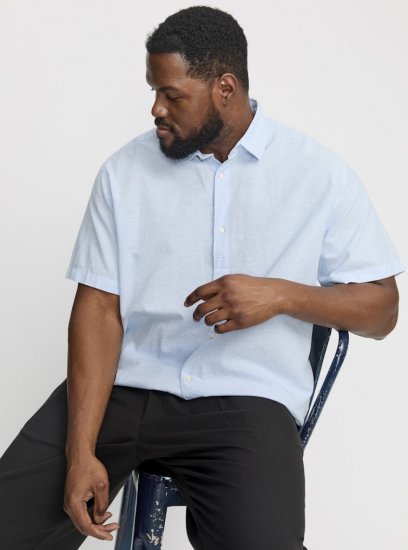 Jack & Jones Breeze Linen Blend Short Sleeve Shirt Chambray Blue - Πουκάμισα - Aνδρικά πουκαμισα μεγαλα μεγάλα μεγέθη