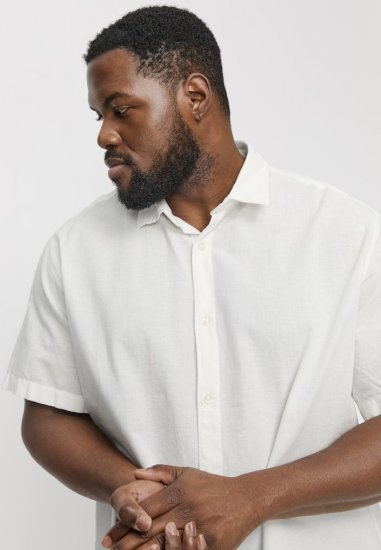 Jack & Jones Breeze Linen Blend Short Sleeve Shirt White - Πουκάμισα - Aνδρικά πουκαμισα μεγαλα μεγάλα μεγέθη