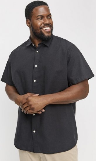 Jack & Jones Breeze Linen Blend Short Sleeve Shirt Black - Πουκάμισα - Aνδρικά πουκαμισα μεγαλα μεγάλα μεγέθη