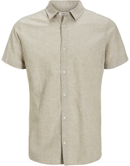 Jack & Jones Breeze Linen Blend Short Sleeve Shirt Beige - Πουκάμισα - Aνδρικά πουκαμισα μεγαλα μεγάλα μεγέθη