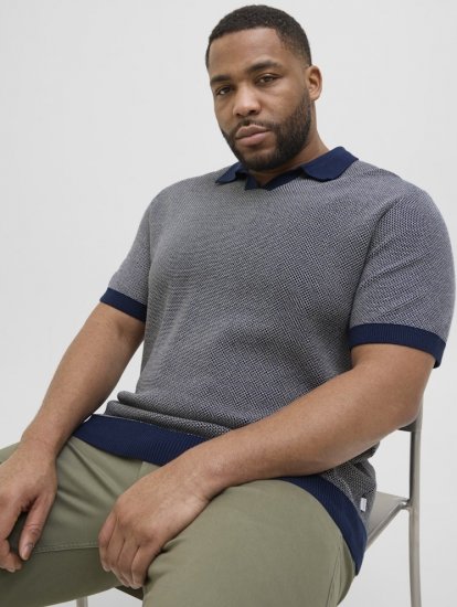 Jack & Jones Ceaston Knit Short Sleeve Sweater Grey/Blue - φούτερ/Φούτερ με κουκούλα - φούτερ/Φούτερ με κουκούλα ανδρικά μεγάλα μεγέθη 