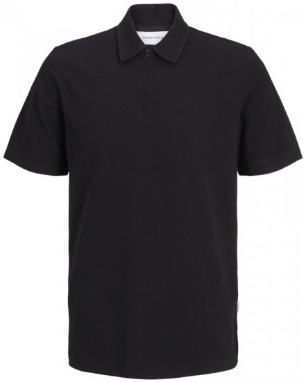 Jack & Jones Benja Short Sleeve Zip Polo Black - Πόλο μπλουζάκια - Aνδρικά μπλουζακια πολο μεγάλα μεγέθη